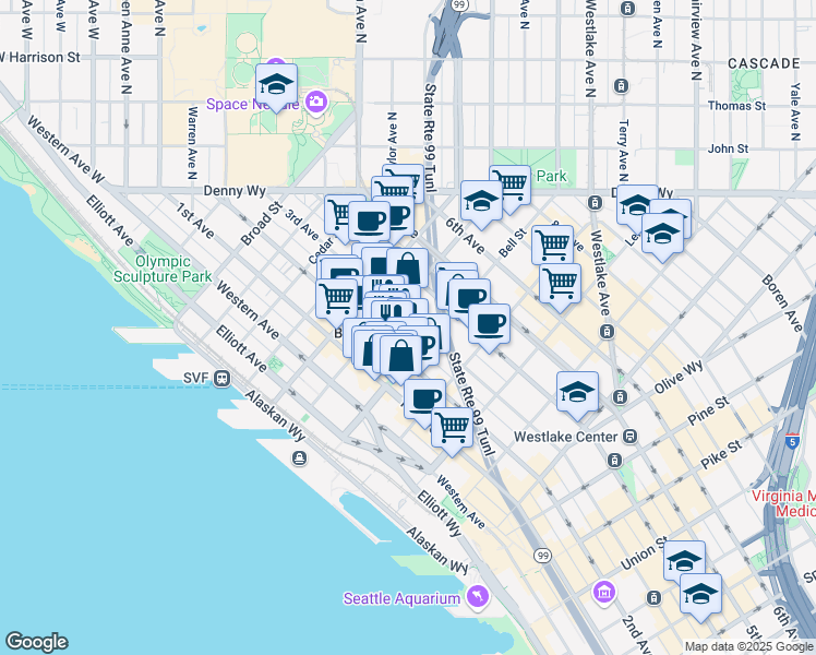 map of restaurants, bars, coffee shops, grocery stores, and more near 2317 3rd Avenue in Seattle