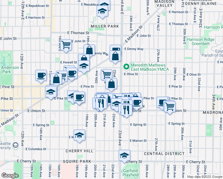 map of restaurants, bars, coffee shops, grocery stores, and more near 1451 22nd Avenue in Seattle