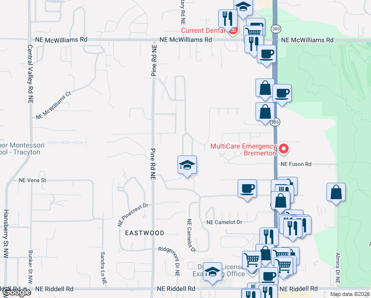 map of restaurants, bars, coffee shops, grocery stores, and more near 5739 Gateway Lane Northeast in Bremerton
