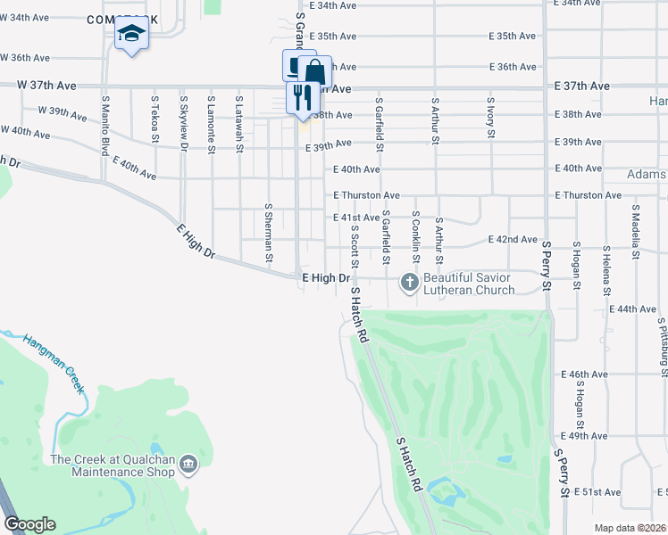 map of restaurants, bars, coffee shops, grocery stores, and more near 702 East 43rd Avenue in Spokane