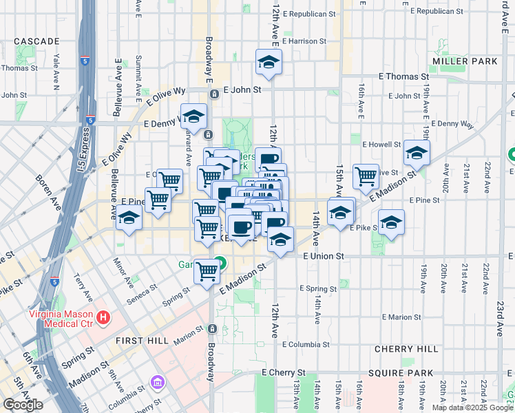 map of restaurants, bars, coffee shops, grocery stores, and more near 1530 11th Avenue in Seattle