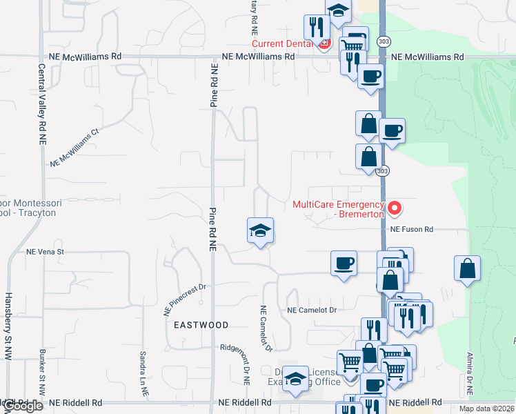 map of restaurants, bars, coffee shops, grocery stores, and more near 5739 Gateway Lane Northeast in Bremerton