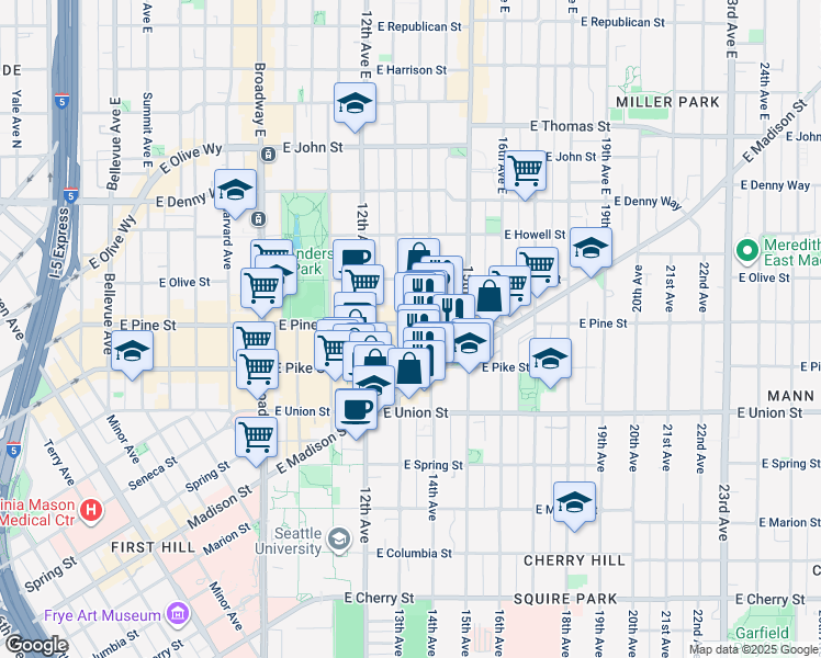 map of restaurants, bars, coffee shops, grocery stores, and more near 1422 14th Avenue in Seattle