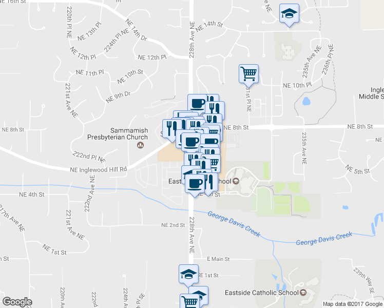 map of restaurants, bars, coffee shops, grocery stores, and more near 650 228th Avenue Northeast in Sammamish