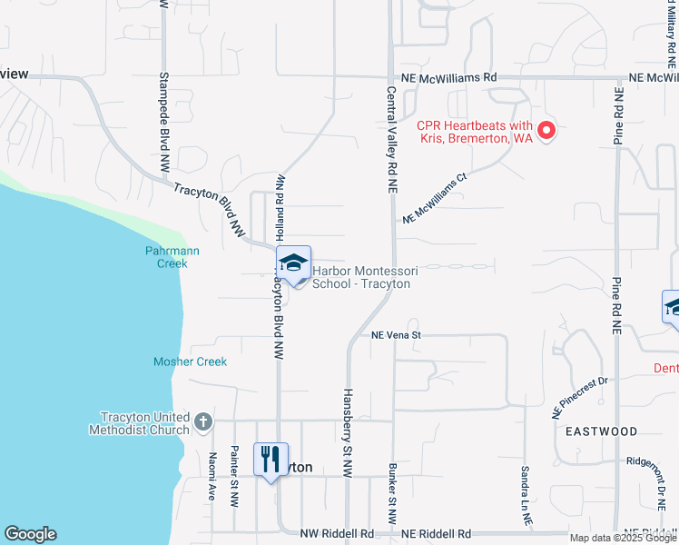 map of restaurants, bars, coffee shops, grocery stores, and more near 5720 Tracyton Boulevard Northwest in Bremerton