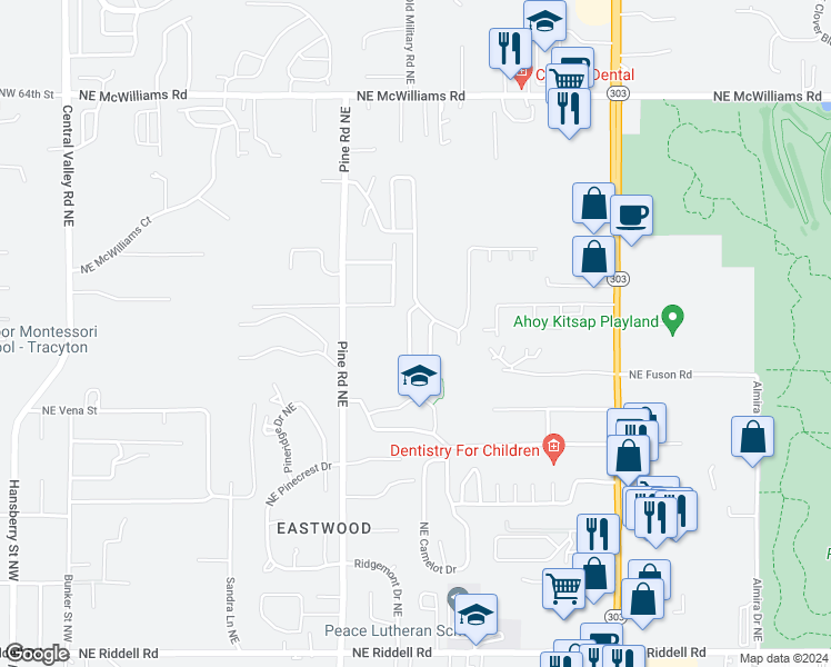 map of restaurants, bars, coffee shops, grocery stores, and more near 5782 Gateway Lane Northeast in Bremerton