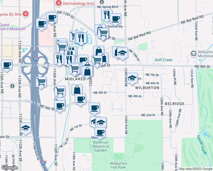 map of restaurants, bars, coffee shops, grocery stores, and more near 632 122nd Avenue Northeast in Bellevue