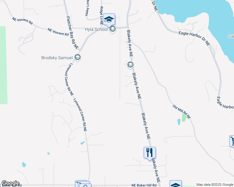 map of restaurants, bars, coffee shops, grocery stores, and more near 5745 Blakely Avenue Northeast in Bainbridge Island