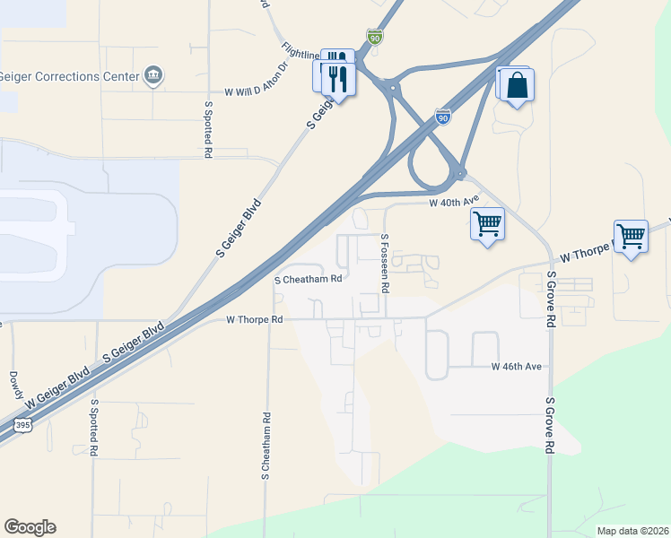 map of restaurants, bars, coffee shops, grocery stores, and more near 4315 South Cheatham Road in Spokane