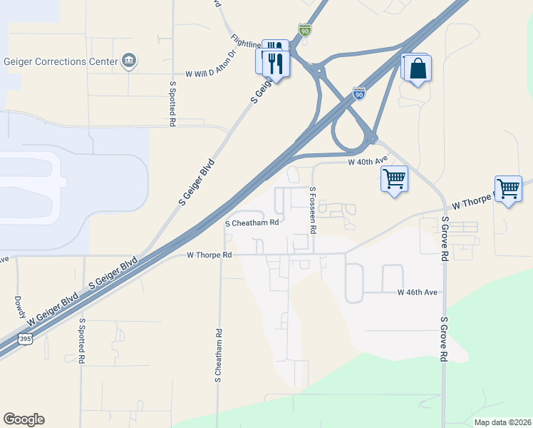 map of restaurants, bars, coffee shops, grocery stores, and more near 4315 South Cheatham Road in Spokane