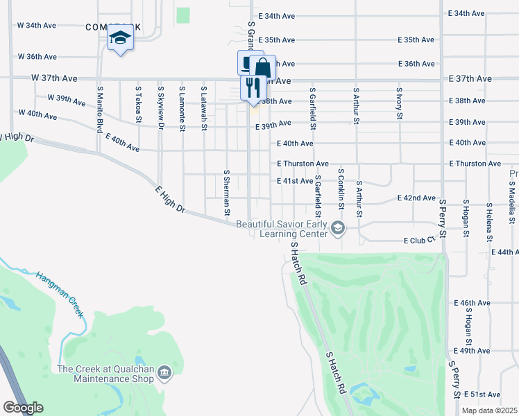 map of restaurants, bars, coffee shops, grocery stores, and more near 4128 South Grand Boulevard in Spokane