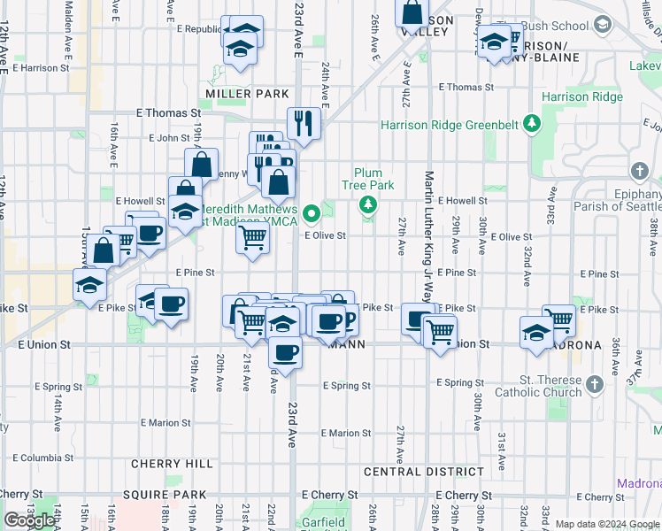 map of restaurants, bars, coffee shops, grocery stores, and more near 1620 24th Avenue in Seattle