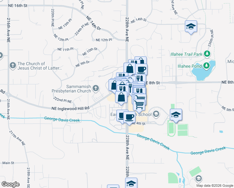map of restaurants, bars, coffee shops, grocery stores, and more near 22641 Northeast Inglewood Hill Road in Sammamish
