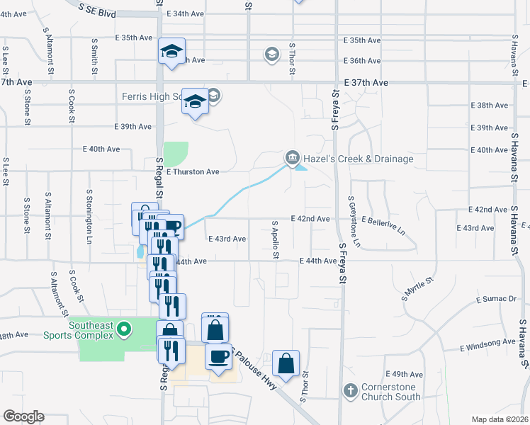map of restaurants, bars, coffee shops, grocery stores, and more near in Spokane