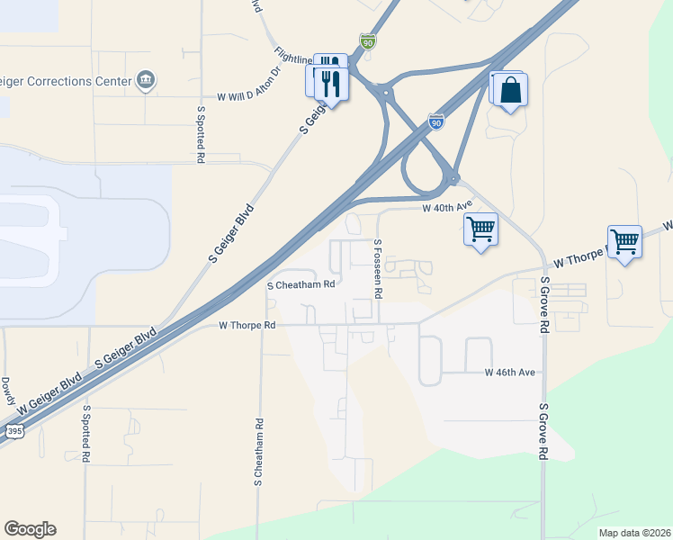 map of restaurants, bars, coffee shops, grocery stores, and more near 4315 South Cheatham Road in Spokane