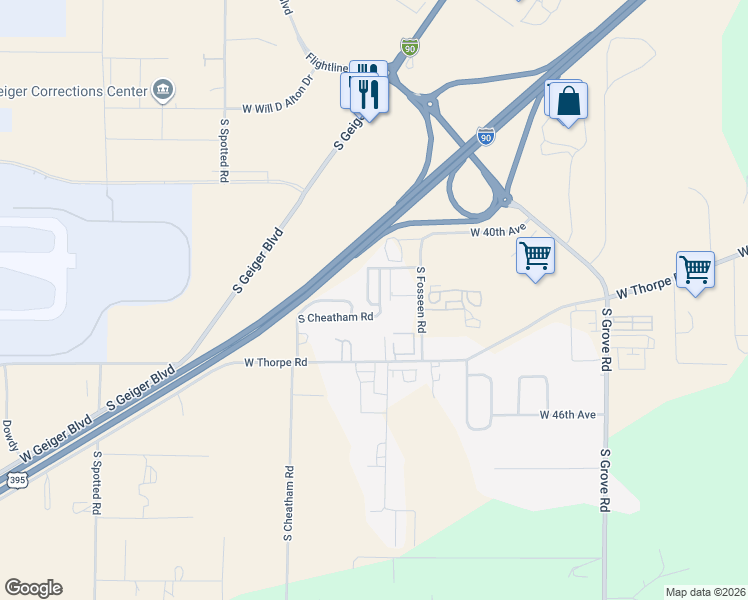 map of restaurants, bars, coffee shops, grocery stores, and more near 4315 South Cheatham Road in Spokane