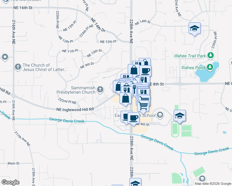 map of restaurants, bars, coffee shops, grocery stores, and more near 22641 Northeast Inglewood Hill Road in Sammamish
