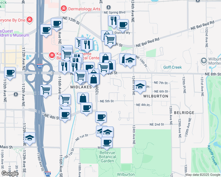 map of restaurants, bars, coffee shops, grocery stores, and more near 632 122nd Avenue Northeast in Bellevue