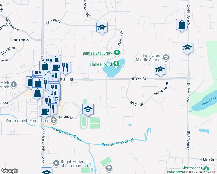 map of restaurants, bars, coffee shops, grocery stores, and more near 684 235th Avenue Northeast in Sammamish