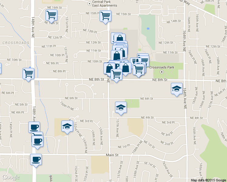map of restaurants, bars, coffee shops, grocery stores, and more near 692 156th Avenue Northeast in Bellevue