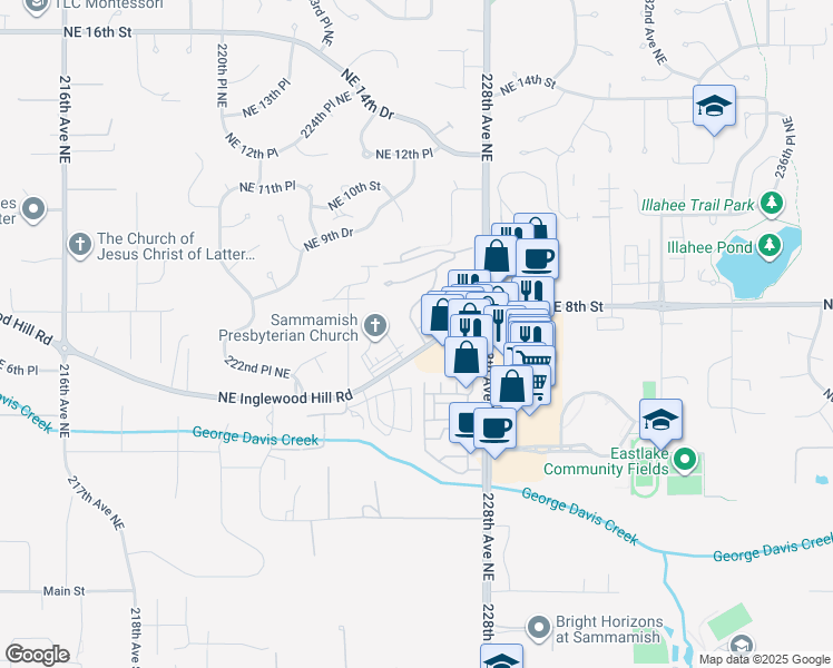 map of restaurants, bars, coffee shops, grocery stores, and more near 22626 Northeast Inglewood Hill Road in Sammamish