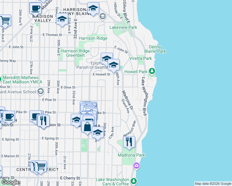 map of restaurants, bars, coffee shops, grocery stores, and more near 1618 37th Avenue in Seattle