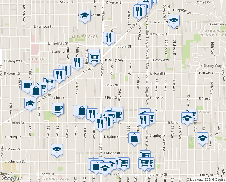 map of restaurants, bars, coffee shops, grocery stores, and more near 1620 24th Avenue in Seattle