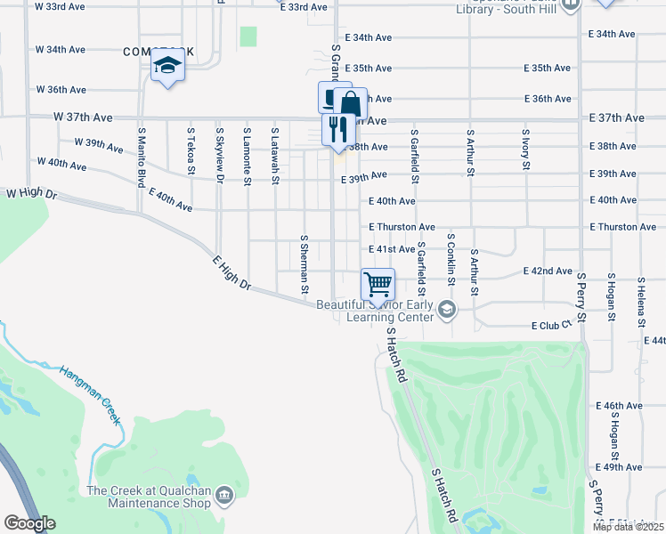 map of restaurants, bars, coffee shops, grocery stores, and more near 4128 South Grand Boulevard in Spokane