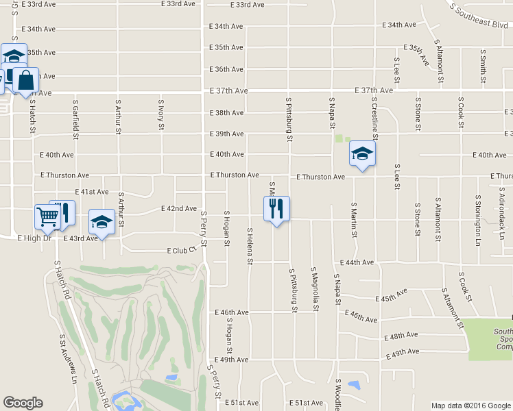 map of restaurants, bars, coffee shops, grocery stores, and more near 4117 South Helena Street in Spokane