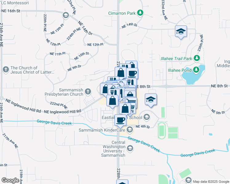 map of restaurants, bars, coffee shops, grocery stores, and more near 703 228th Avenue Northeast in Sammamish