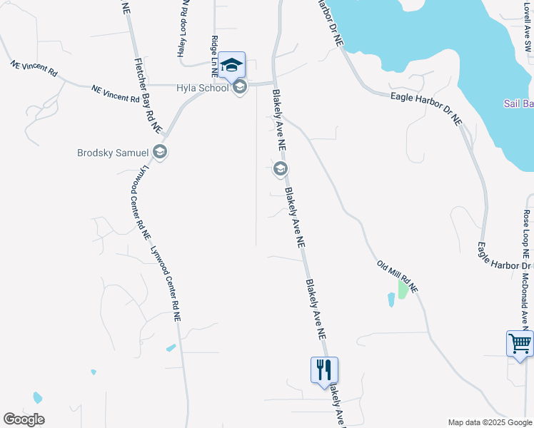 map of restaurants, bars, coffee shops, grocery stores, and more near 5745 Blakely Avenue Northeast in Bainbridge Island