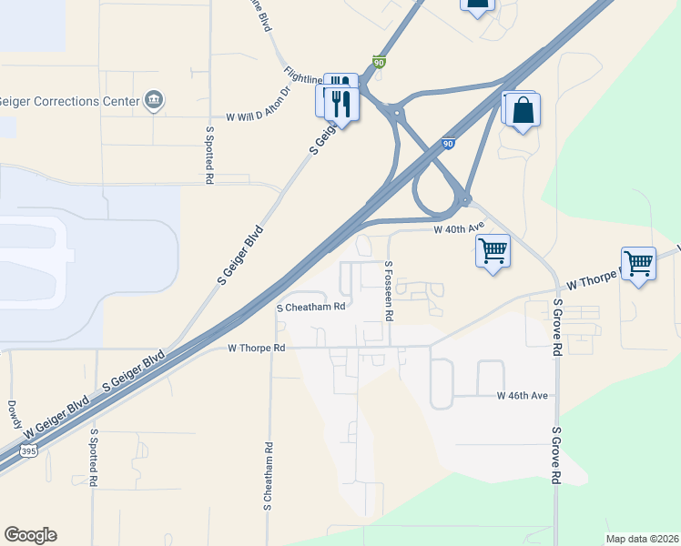 map of restaurants, bars, coffee shops, grocery stores, and more near 4315 South Cheatham Road in Spokane