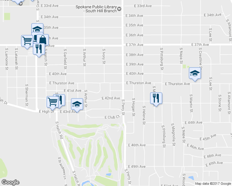 map of restaurants, bars, coffee shops, grocery stores, and more near 1318 East 41st Avenue in Spokane