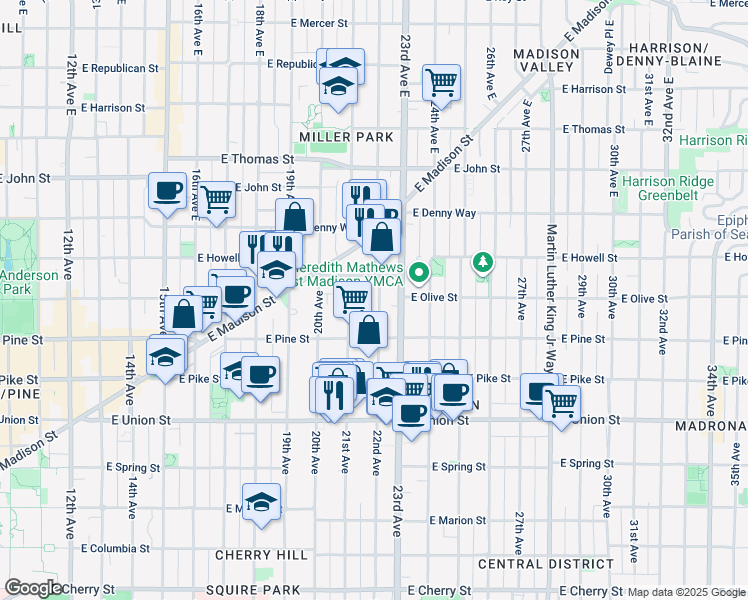 map of restaurants, bars, coffee shops, grocery stores, and more near 1641 22nd Avenue in Seattle