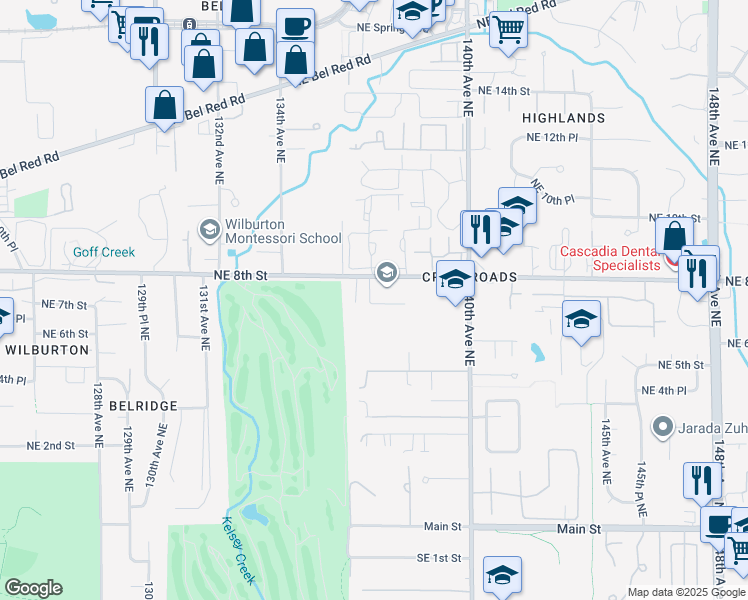 map of restaurants, bars, coffee shops, grocery stores, and more near 715 140th Avenue Northeast in Bellevue