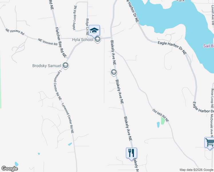 map of restaurants, bars, coffee shops, grocery stores, and more near 5745 Blakely Avenue Northeast in Bainbridge Island