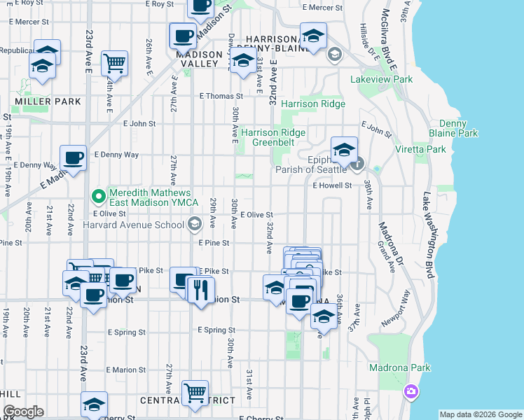 map of restaurants, bars, coffee shops, grocery stores, and more near 1622 31st Avenue in Seattle