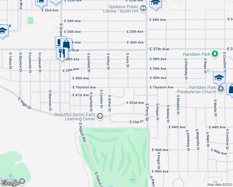 map of restaurants, bars, coffee shops, grocery stores, and more near 1015 East Thurston Avenue in Spokane