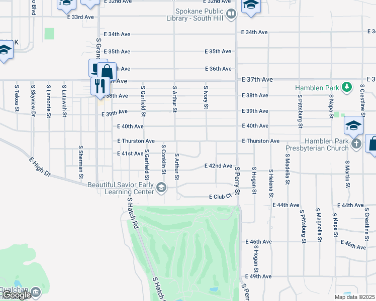 map of restaurants, bars, coffee shops, grocery stores, and more near 1015 East Thurston Avenue in Spokane
