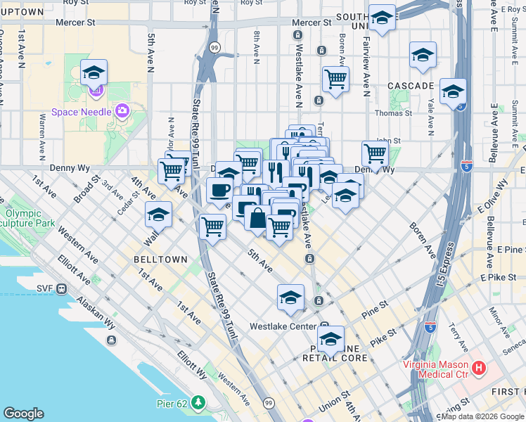 map of restaurants, bars, coffee shops, grocery stores, and more near 2205 7th Avenue in Seattle
