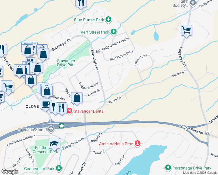 map of restaurants, bars, coffee shops, grocery stores, and more near 9 Gallipoli Street in St. John's