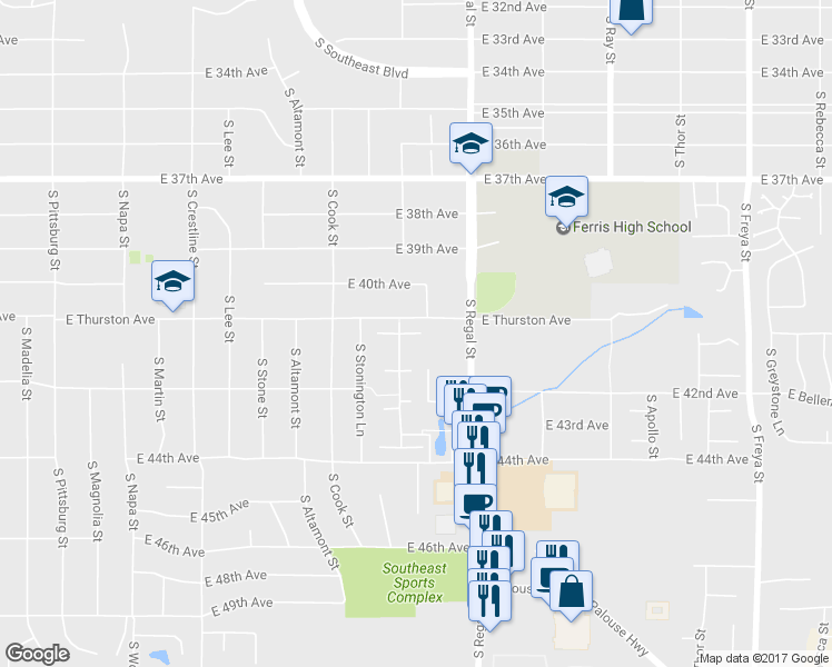 map of restaurants, bars, coffee shops, grocery stores, and more near 2720 East Portico Court in Spokane