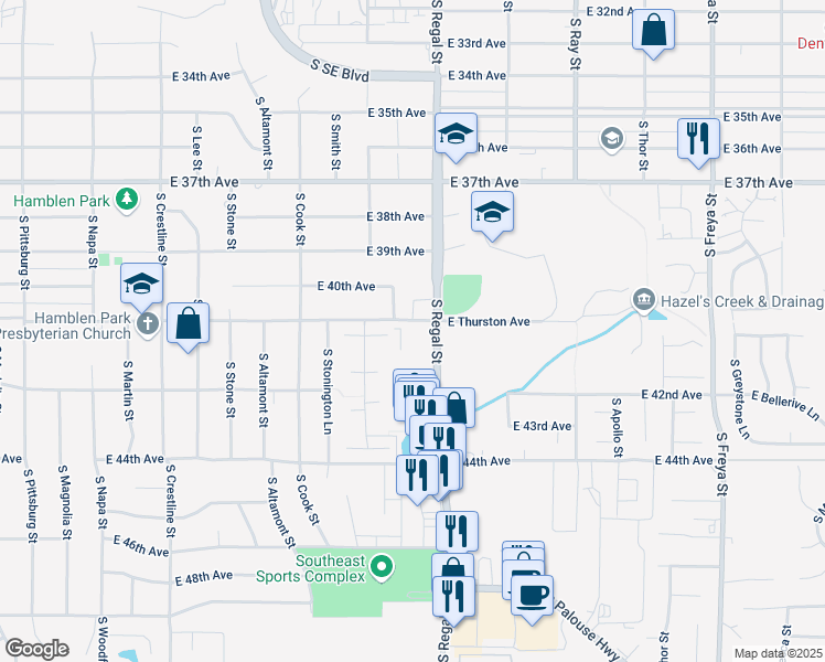 map of restaurants, bars, coffee shops, grocery stores, and more near 4026 South Regal Street in Spokane