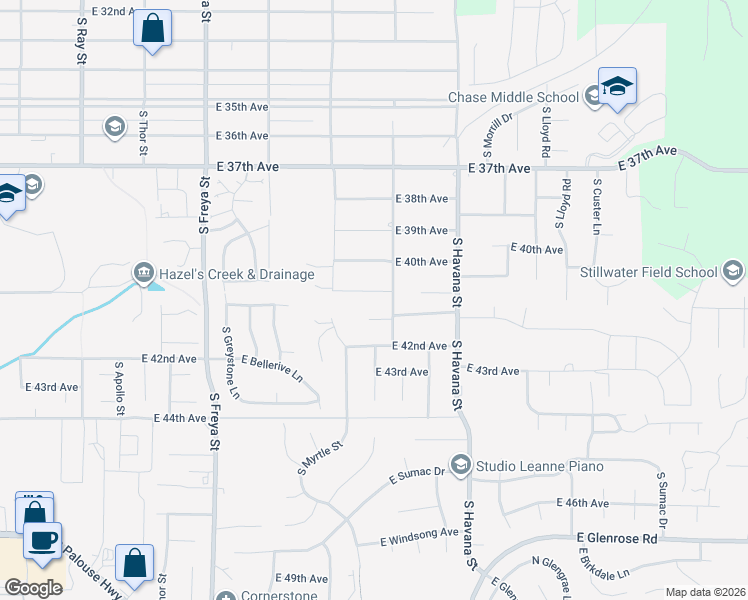 map of restaurants, bars, coffee shops, grocery stores, and more near 4013 East 41st Avenue in Spokane