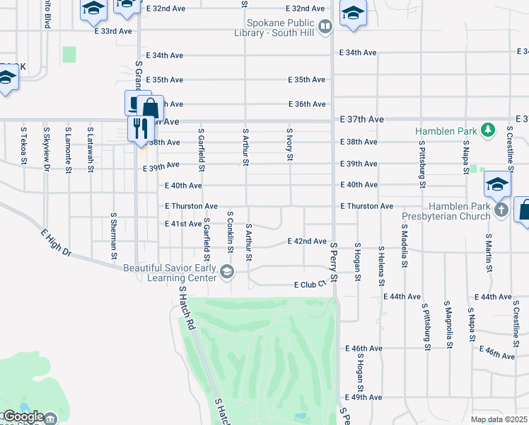map of restaurants, bars, coffee shops, grocery stores, and more near 1015 East Thurston Avenue in Spokane