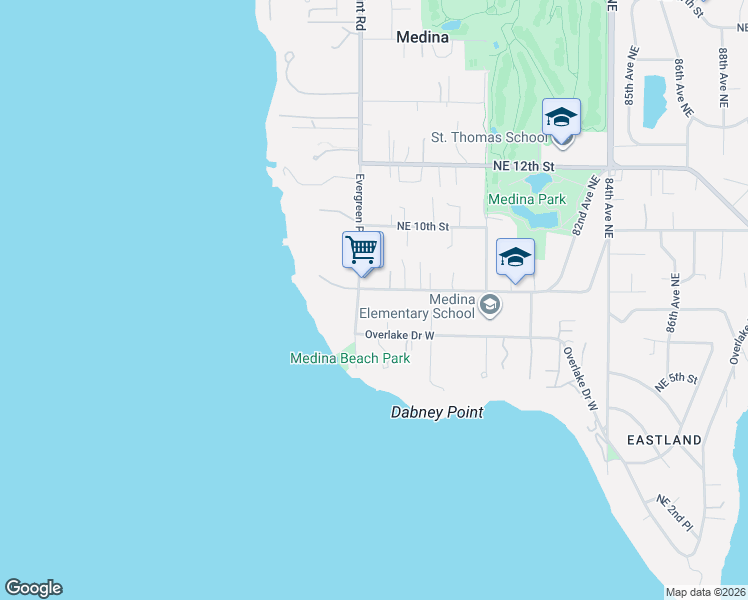 map of restaurants, bars, coffee shops, grocery stores, and more near 7611 Northeast 8th Street in Medina