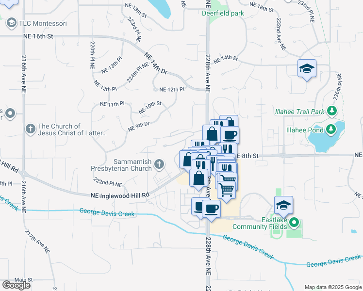 map of restaurants, bars, coffee shops, grocery stores, and more near 22626 Northeast Inglewood Hill Road in Sammamish