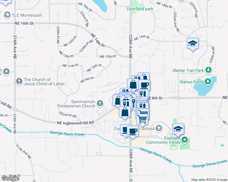 map of restaurants, bars, coffee shops, grocery stores, and more near 22626 Northeast Inglewood Hill Road in Sammamish