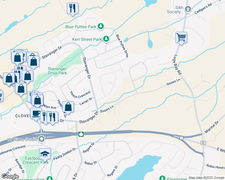 map of restaurants, bars, coffee shops, grocery stores, and more near 28 Gallipoli Street in St. John's