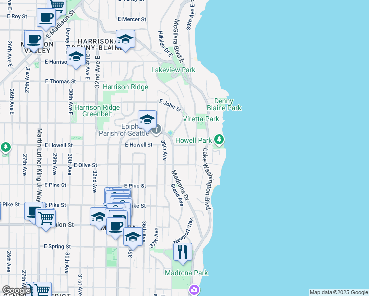 map of restaurants, bars, coffee shops, grocery stores, and more near 1733 39th Avenue in Seattle